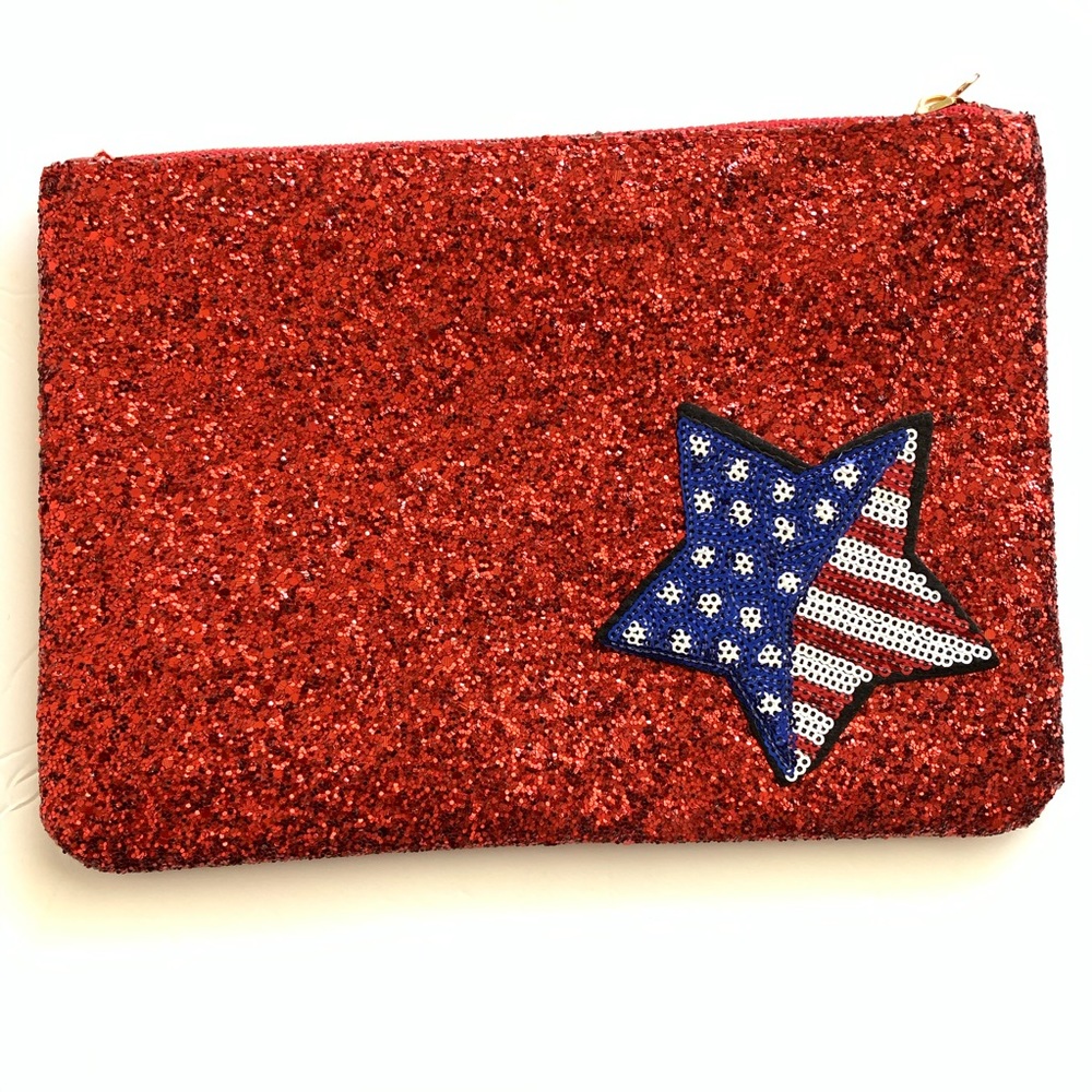 Red Glitter Clutch With Red White & Blue Star